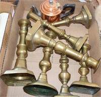 GRP EARLY CANDLESTICKS & COPPER KETTLE