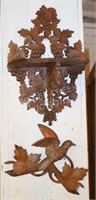 2 CARVED WOOD WALL-HANGINGS INC. SHELF & BIRD