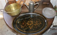 PEWTER & BRASS ON TOILE TRAY