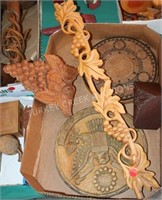 5 PCS CARVED WOOD INC. PLAQUES & WALL HANGINGS