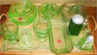 LRG COLLECTION GREEN DEPRESSION GLASS INC. RIBBED