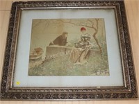 PRINT IN GILDED FRAME OF EDWARDIAN COUPLE W/ROW
