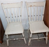 6 OLD FAN SPINDLE BACK CHAIRS, PAINTED