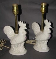 Pair of vintage ceramic rooster electric table