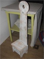 Wood table and a homemade wood doll seat. Table