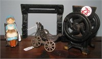 (3) Cast metal pieces including grinder, Vanity