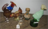 Glassware items including figurines, blown glass