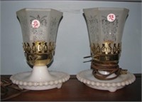 Pair of vintage electric lamps with milk glass