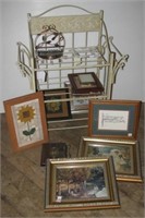 Small metal shelf unit/stand with (9) Framed