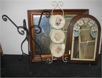 (2) Various size wall mirrors, metal plant stand