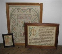 (3) Various framed cross stitch and embroidered