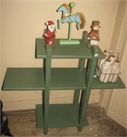 (3) Tier wood shelf with various wood Knick