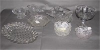 Various clear glassware including ruffled edge