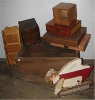 Vintage wood crate filled with wood boxes and