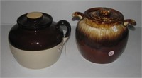 (2) Vintage lidded bean pots of various styles.