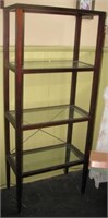 Four tier wood shelf with glass inserts. measures