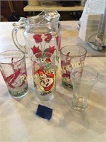 Vintage Tulip Pitcher, duck glasses, alvin glass