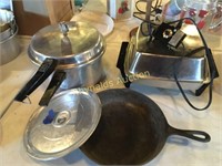Vintage Elec. Skillet, pressure cooker, cast iron