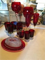 Red Glass & butter dish