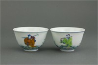 Pair Chinese Doucai Porcelain Cup Chenghua Mark