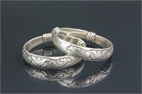 Pair Chinese Silver Bracelet Zuyin Mark