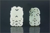 2 PC Chinese White and Green Jade Pendant