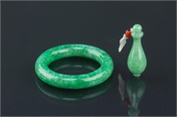 2 PC Chinese Green Jade Children's Bangle Pendant