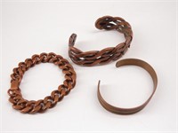Three Solid Copper Cuff & Chain Bracelets