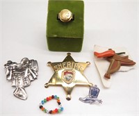 Vintage Western Pins, Toy Ring, Bead Ring,...