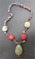 Turquoise Nuggets & Red Apple Coral Bead Necklace