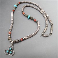 Navajo Heishi Shell Turquoise & Silver Necklace