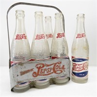 Pre-1950's Double Dot Pepsi:Cola Bottles & Holder