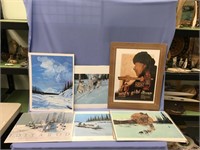 Lot of 7 signed Jon Van Zyle Iditarod posters and