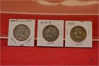 (3) Franklin Half Dollars 1948p,d,1953