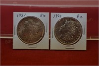 (2) 1921 Morgan Silver Dollars  BU