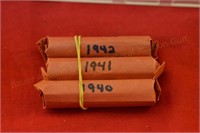 (3) Rolls Wheat Cents 1 ea. of 1940,41,42