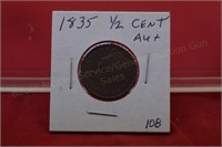 1835 Half Cent AU+  very nice