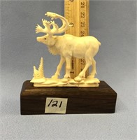 Moose antler carving of a caribou, approx. 2.5" mo