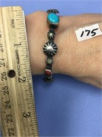 Sterling silver with Navajo sun designs bracelet,