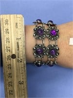 Silver and amethyst double stranded bracelet
