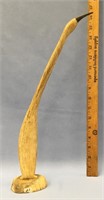 16" whale bone carving of a cormorant mounted on a