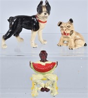 HUBLEY BOY w/ WATERMELON & 2 DOGS PAPER WEIGHTS