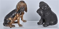 2-SEATED CAST IRON DOG DOORSTOPS, HUBLEY & MORE