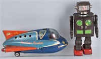 JAPAN TIN BATTERY TOYS, ROBOT and SONICON ROCKET