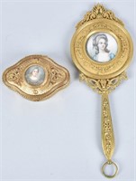 FRENCH VANITY ITEMS, HAND MIRROR & JEWELRY BOX