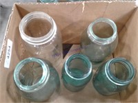 Blue canning jars--(2) 2-quart, (2) 1-quart,