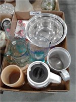 Pet feeding dishes, Coke glasses, misc mugs