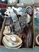 Assorted oriental pieces--glass, brass, figurines