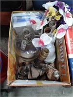 Small lamps, one brass, gallon jug, candy molds