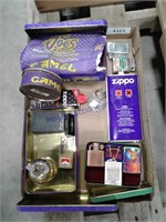 Camel and Zippo items--lighters, tins